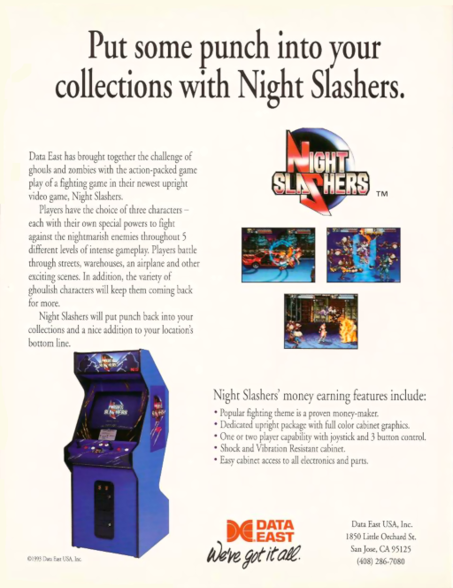 Night Slashers (US Rev 1.2, DE-0395-1 PCB) Arcade Game Cover